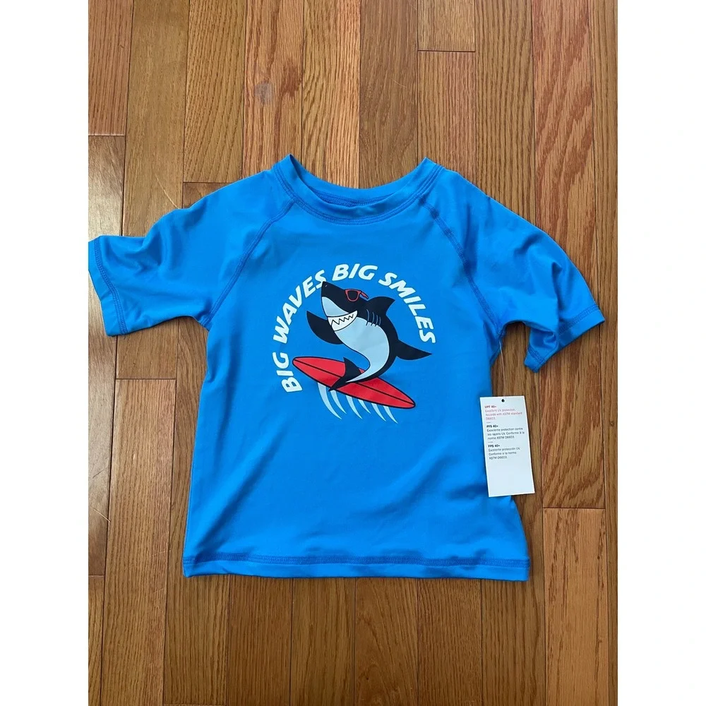 Old Navy Kids Blue Shark Surfing Rash Guard Swim Shirt UPF 40+ 4T NWT